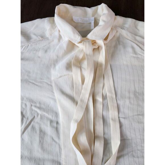 Chloe Ivory Silk Neck Tie Long Sleeve Collar Blouse Women's Size 34 Vanilla Ice - Picture 7 of 14
